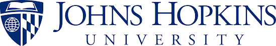 A blue and white logo for johns hopkins university.