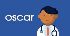 A doctor is standing in front of the car logo.