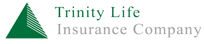 A white and green logo for trinity life insurance.