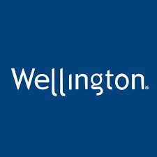 A blue background with the word wellington written in white.