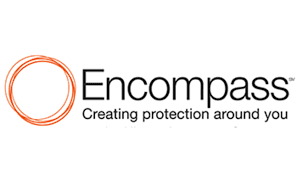 A logo of encompass, creating protection around the world.