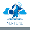 A neptune character is standing on the clouds.